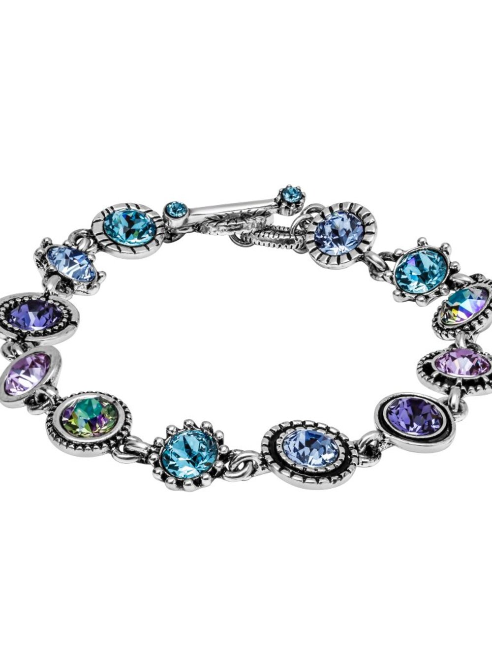 NWT Bracelet Made with Swarovski Crystals in Blue Purple Aqua Tones